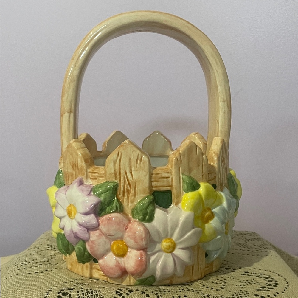 Ceramic Floral Basket Décor - Pastel Multi-Color/ great spring decor